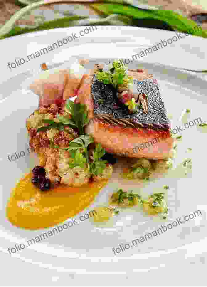 A Beautifully Plated Dish Featuring Fresh Seafood And Seasonal Vegetables. A Place By The River